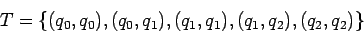 \begin{displaymath}T=\{(q_0,q_0),(q_0,q_1),(q_1,q_1),(q_1,q_2),(q_2,q_2)\} \end{displaymath}