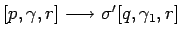 $[p,\gamma,r]\longrightarrow \sigma^\prime[q,\gamma_1,r]$