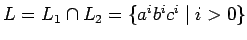 $L=L_1\cap L_2=\{a^ib^ic^i\;\vert\;i>0\}$